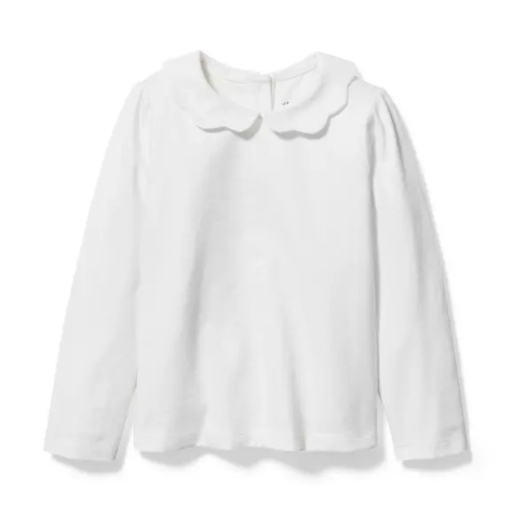 Jacadi Cream Long Sleeve Kids Shirt with Scalloped Collar